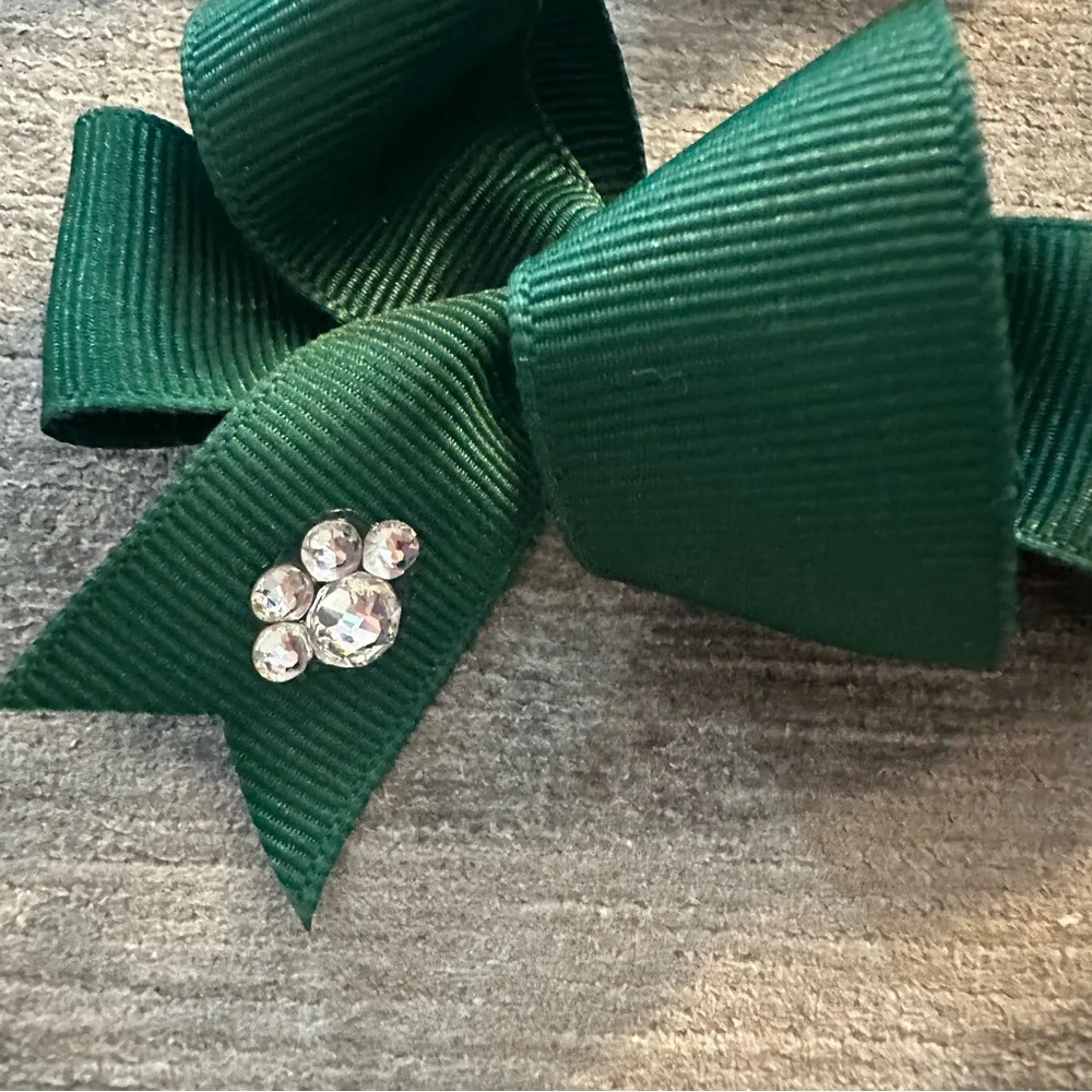 Hair Bows Navy & Green w paw print rhinestone embellishments
